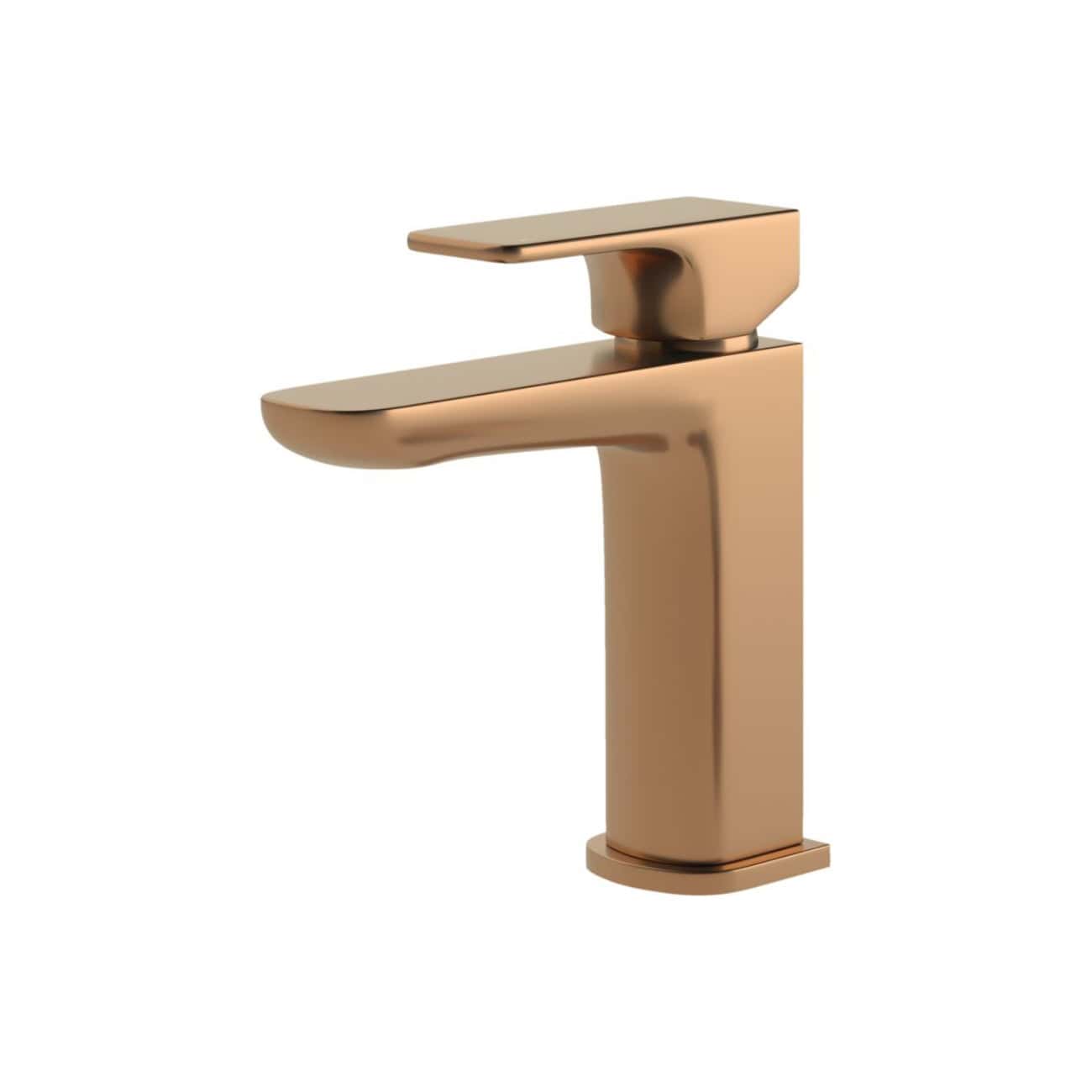 Modern rose gold bathroom faucet with sleek, minimalist design, perfect for contemporary bathroom décor. Durable finish and easy-to-use lever handle for smooth operation.