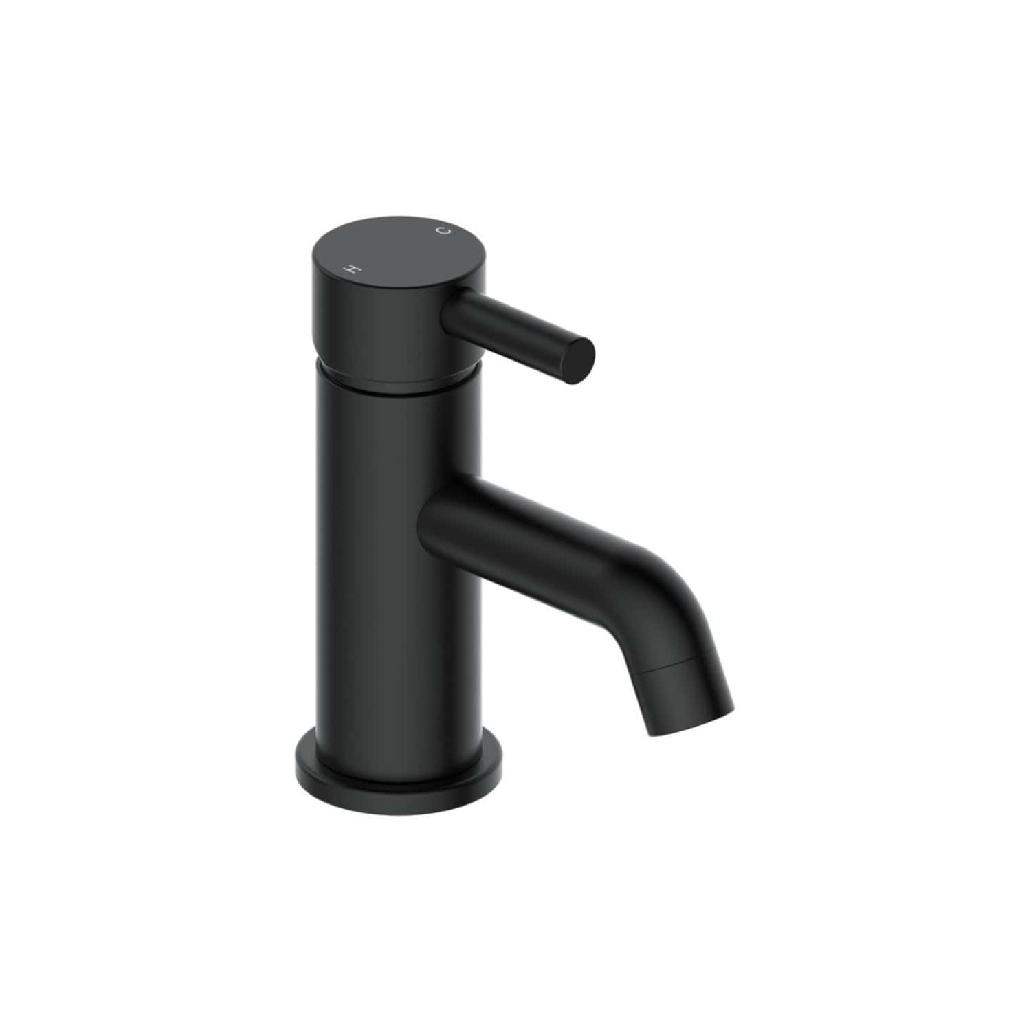 Sleek black bathroom mixer tap with modern minimalist design, suitable for contemporary bathrooms, featuring a single handle for precise water control.