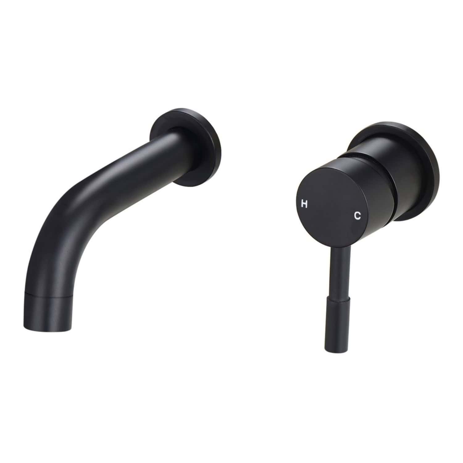 Sleek black bathroom sink tap with minimalist design, featuring a matte finish and a matching temperature control handle, ideal for modern Bubly Bathrooms.