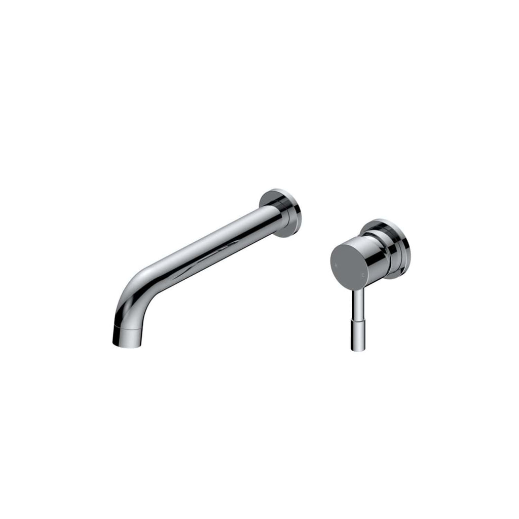 Chrome monobloc bathroom tap with matching wall-mounted mixer tap for modern bathroom styling.