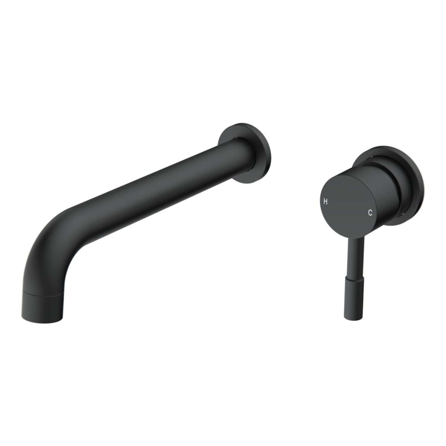 Modern black kitchen tap with matching wall-mounted control handle for hot and cold water, designed for stylish bathroom or kitchen sinks.