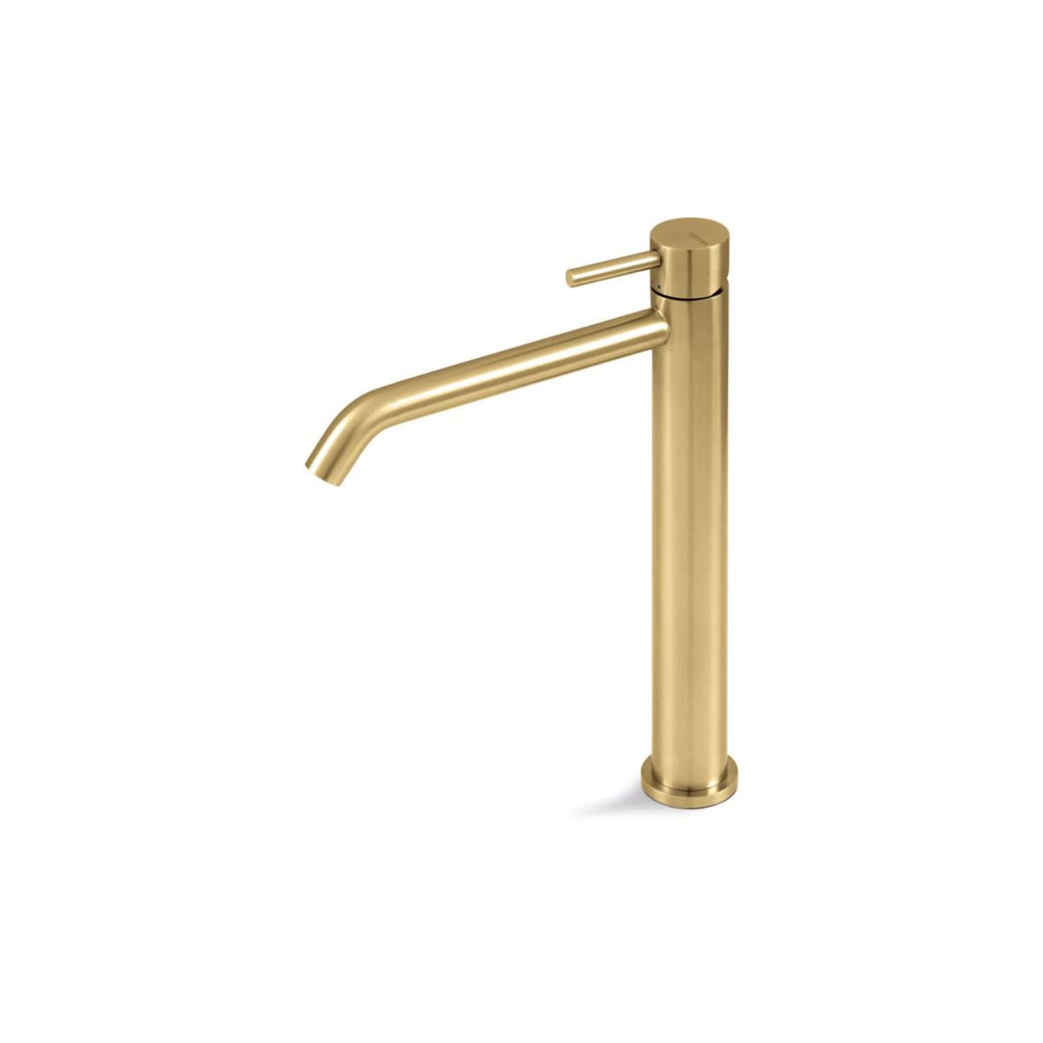 Brass bathroom sink tap with modern design, ideal for contemporary bathrooms, featuring a sleek high-arc spout and single lever control for optimal water flow and temperature regulation.