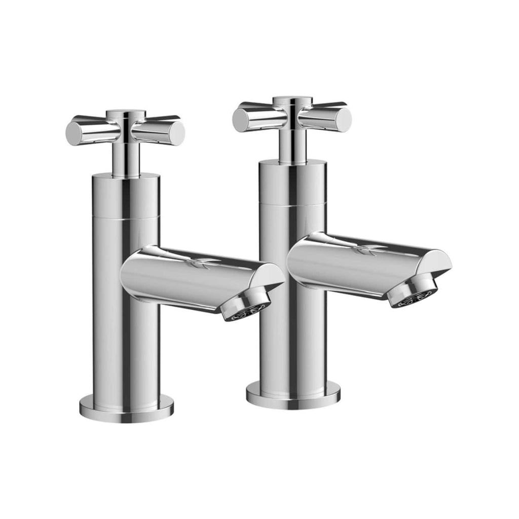 Sleek chrome bathroom taps set, modern design for stylish bathrooms, ideal for washbasins or sinks, durable and easy to operate. Perfect for contemporary bathroom aesthetics.