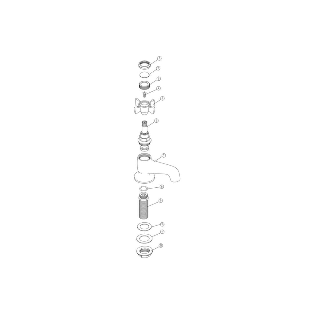 Various plumbing components and repair parts diagram for bathroom sink taps by Bubly Bathrooms, highlighting maintenance and installation of bathroom plumbing fixtures.