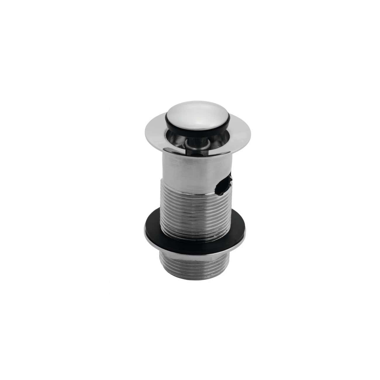 Compact chrome pop-up waste drain for bathroom sinks, durable and leak-proof, essential plumbing component for stylish and functional bathroom design.