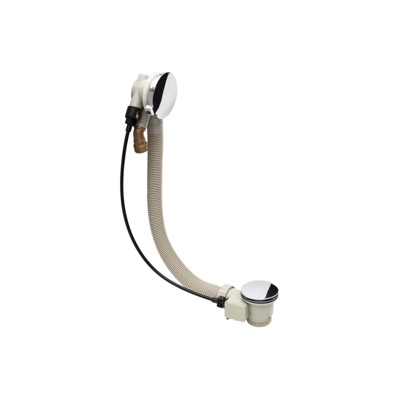 Flexible bathroom drain system with inlet and outlet components for easy installation and maintenance. Perfect for modern bathroom plumbing setups.