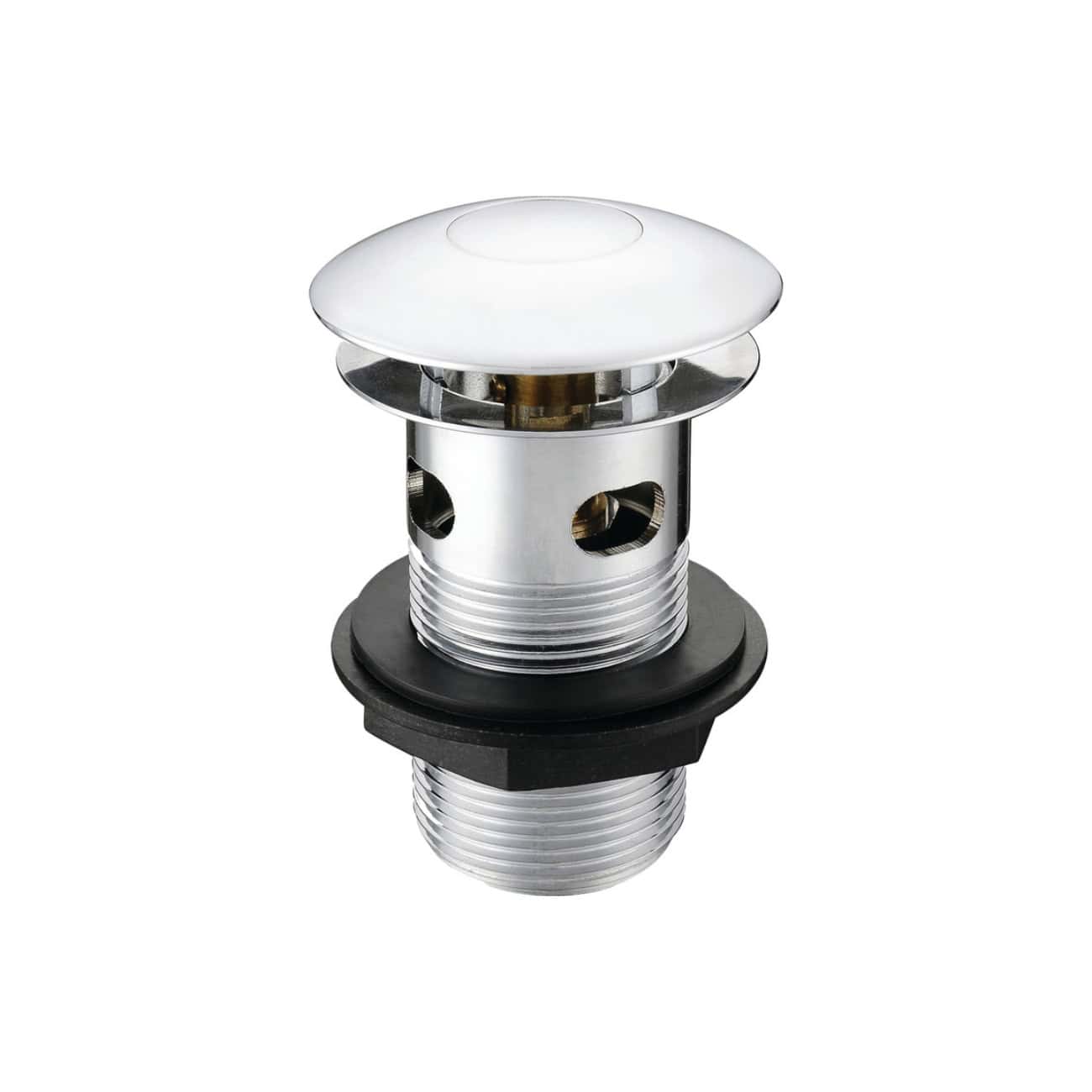 Shower drain trap with chrome finish and rubber sealing, designed for high-quality bathroom drainage systems. Ideal for preventing odours and ensuring efficient water flow in bathrooms.