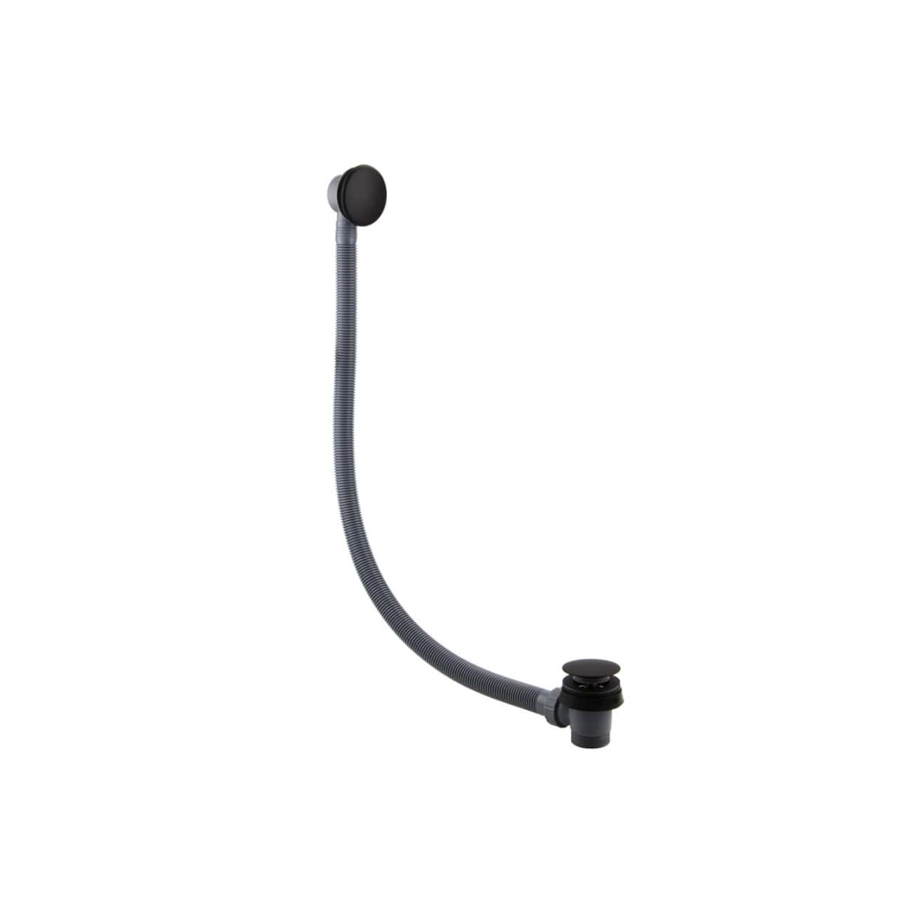Flexible bathroom waste pipe with overflow outlet, durable PVC construction, grey finish, suitable for modern bathroom sinks and basins. Ideal for plumbing installations and repairs.