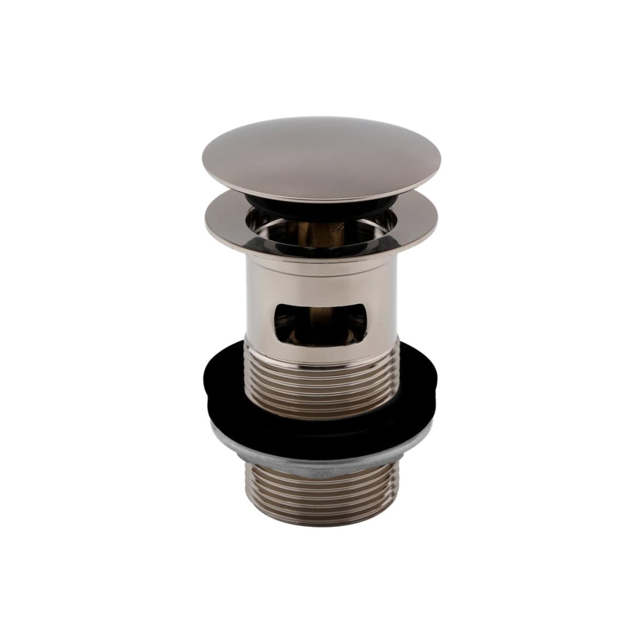 Polished stainless steel bathtub drain with overflow, designed for modern bathrooms for efficient water drainage and prevention of overflows.