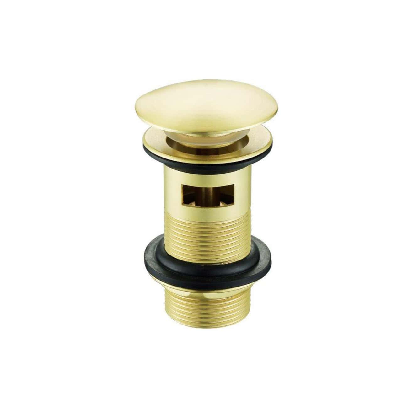 Brass bathroom sink pop-up waste drain with rubber seals, suitable for modern bathroom fixtures, easy installation, corrosion-resistant, high-quality plumbing component.