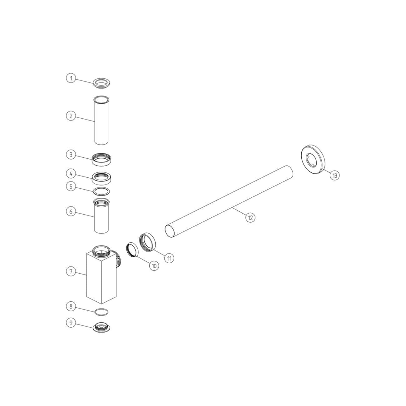 Flexible brushed nickel bathroom drain pipe assembly with connecting parts for seamless plumbing repair.