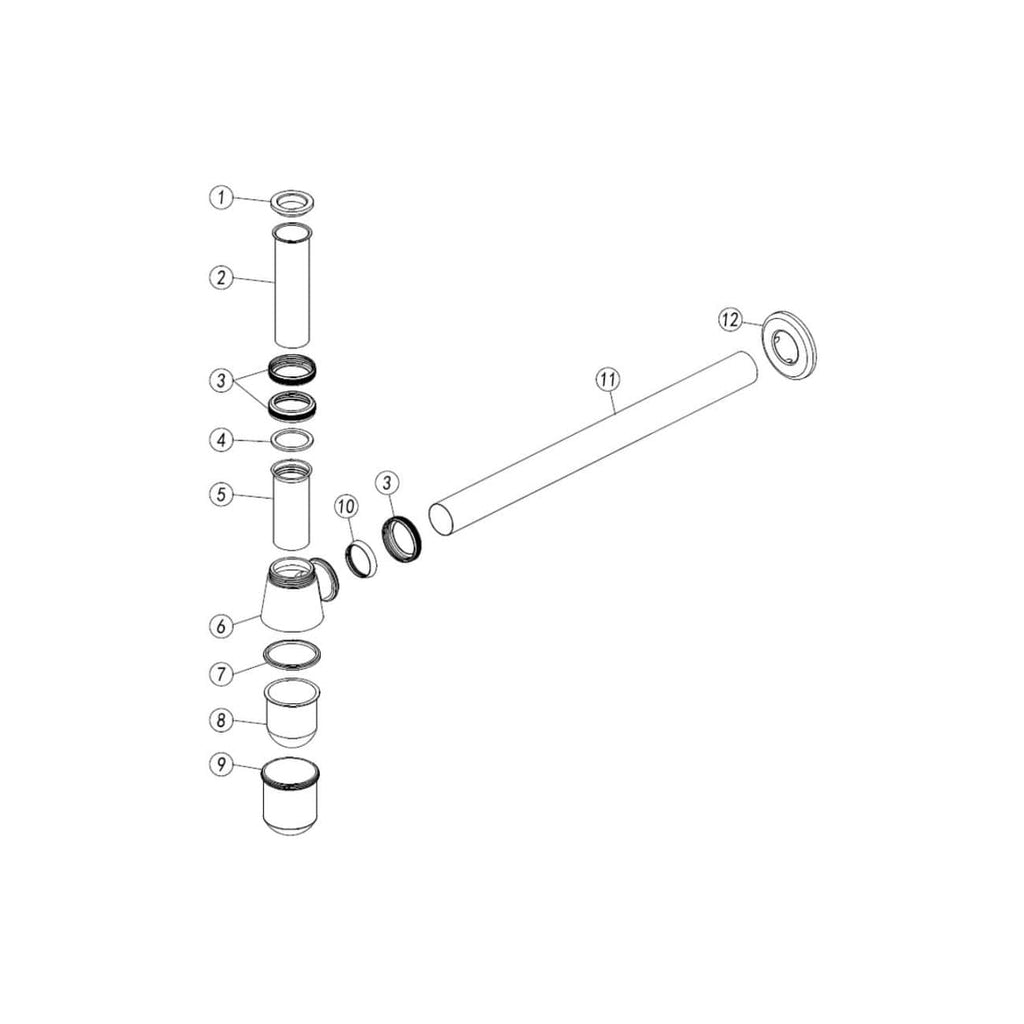 Flexible bathroom drain pipe components with detailed assembly diagram for Bubly Bathrooms plumbing solutions. Ideal for bathroom renovation and repair projects.