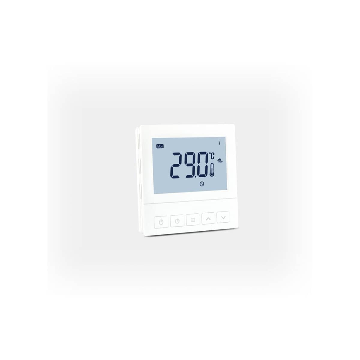 Digital thermostat with temperature display, ideal for bathroom climate control, easy to install and use, designed for modern bathrooms, enhancing comfort and energy efficiency.