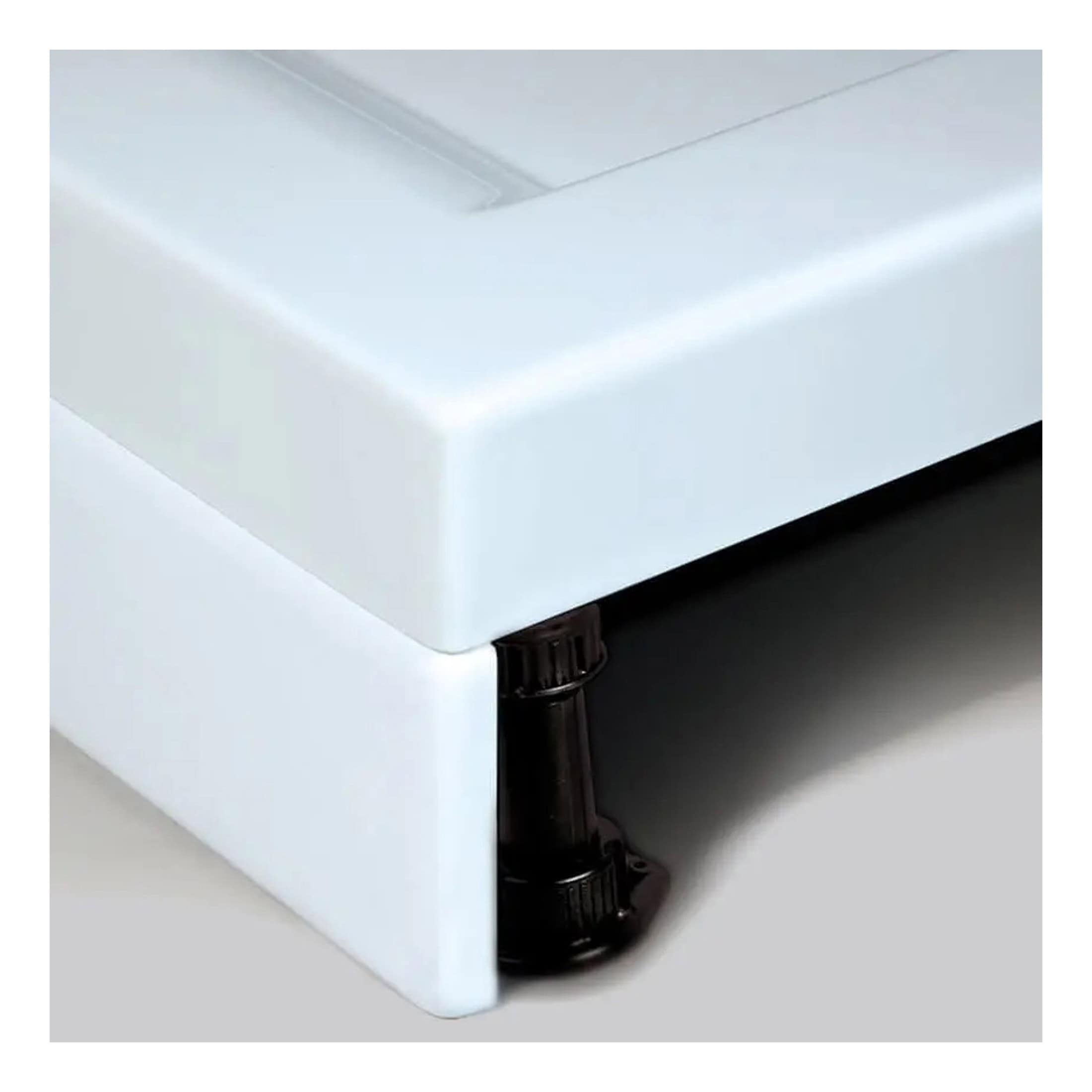 Premium white bath feet with adjustable black supports for stable and customised bathroom furniture installation. Suitable for modern, stylish bathroom setups.