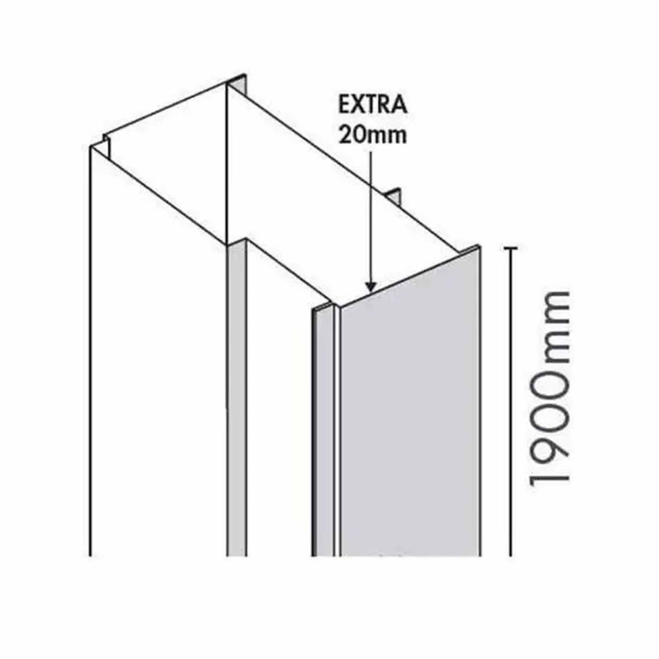 High-quality shower panel with precise dimensions, including 20mm extra space and 1900mm height, ideal for modern bathroom renovations and customisable shower enclosures.