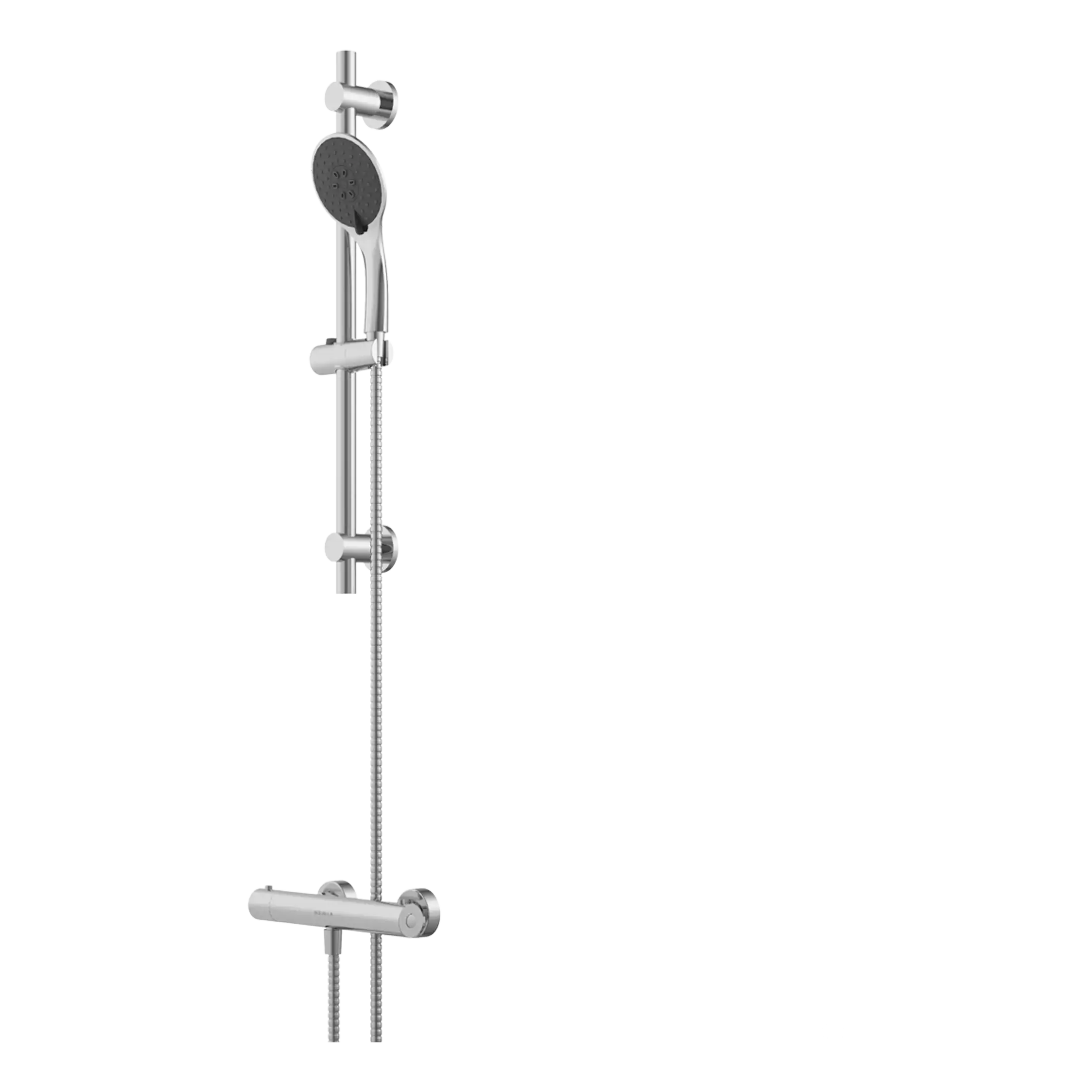Flexible Chrome Shower Rail with Detachable Handheld Shower Head and Tension Mount System for Modern Bathroom Renovations.