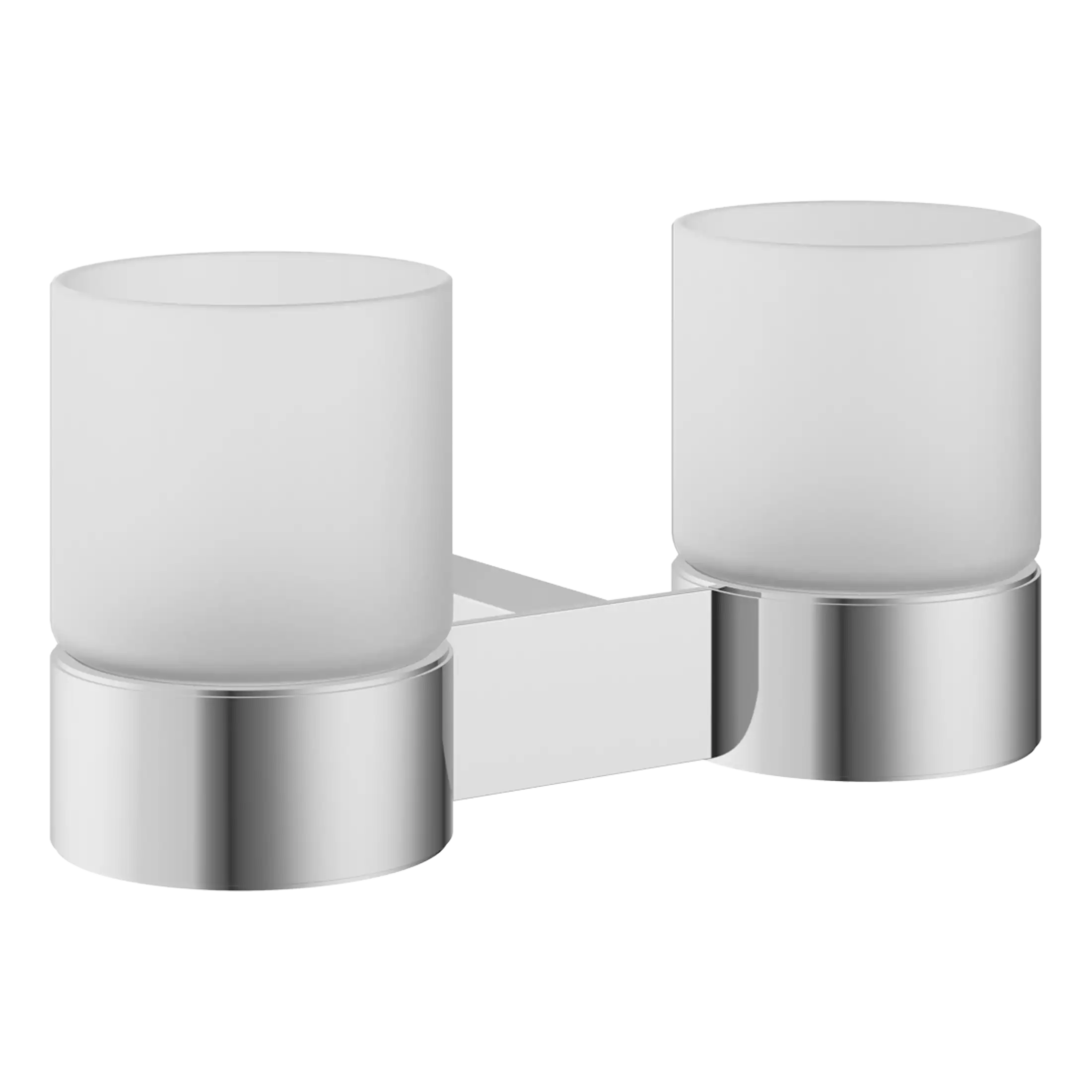 Sleek modern double bathroom wall light with frosted glass shades and polished chrome finish, perfect for contemporary bathroom lighting design.