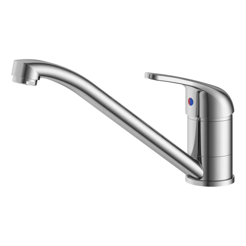 Sleek modern stainless steel kitchen tap with single lever handle, ideal for contemporary bathroom or kitchen sink installations, offering durability and stylish design.