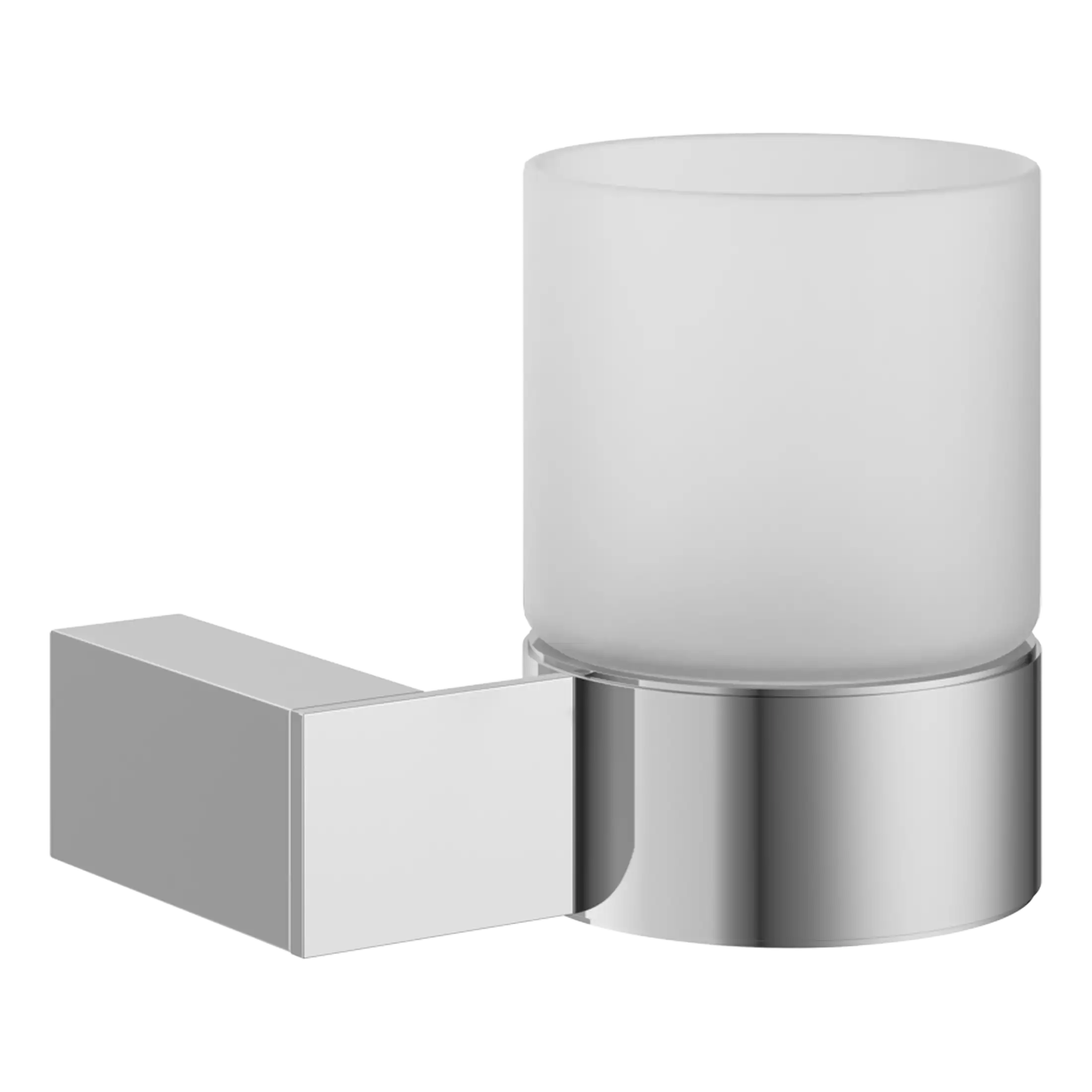 Sleek modern bathroom accessories with minimalist design, featuring a chrome finish and cylindrical shapes, ideal for enhancing contemporary bathroom decor.