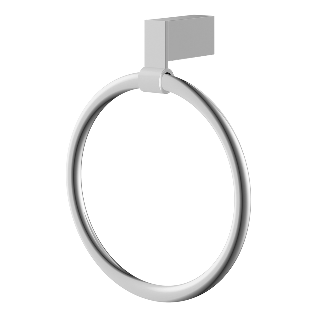 Shiny chrome towel ring for modern bathrooms, offering stylish and functional bathroom accessories for easy towel hanging and organisation. Perfect for contemporary bathroom decor.
