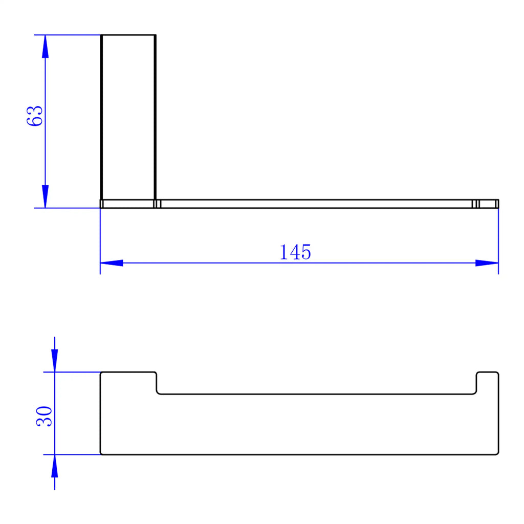Heavy-duty stainless steel bathroom towel rail with modern design, measuring 145cm long, 63cm high, and 30mm wide. Perfect for enhancing bathroom functionality and style.