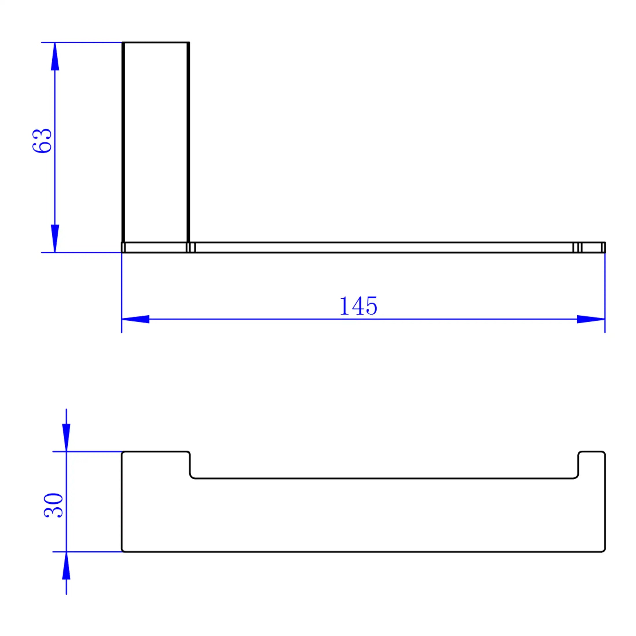 Heavy-duty stainless steel bathroom towel rail with modern design, measuring 145cm long, 63cm high, and 30mm wide. Perfect for enhancing bathroom functionality and style.
