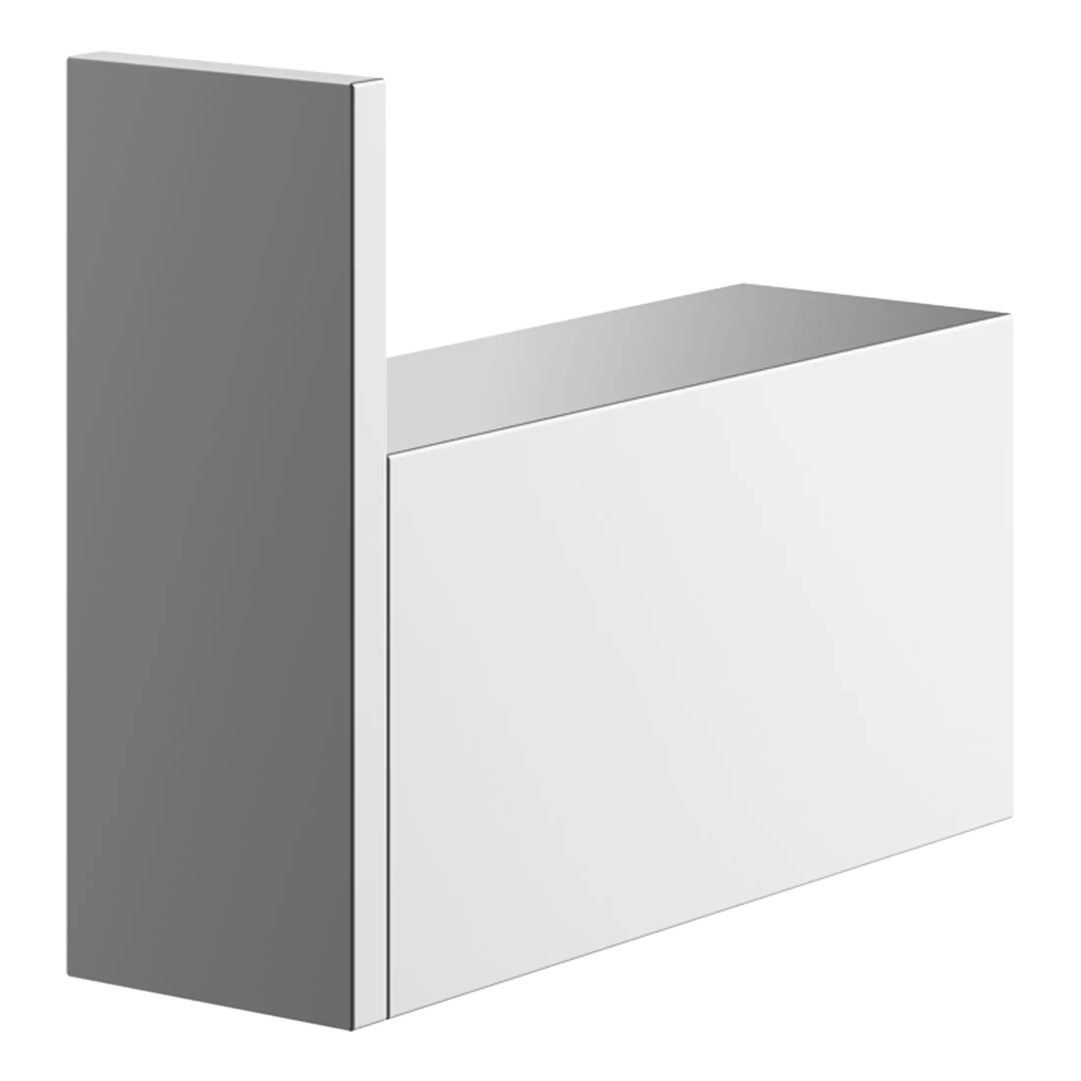 Sleek modern bathroom vanity with white cabinetry and grey panel, minimalist design, ideal for contemporary bathrooms, providing ample storage and stylish look.