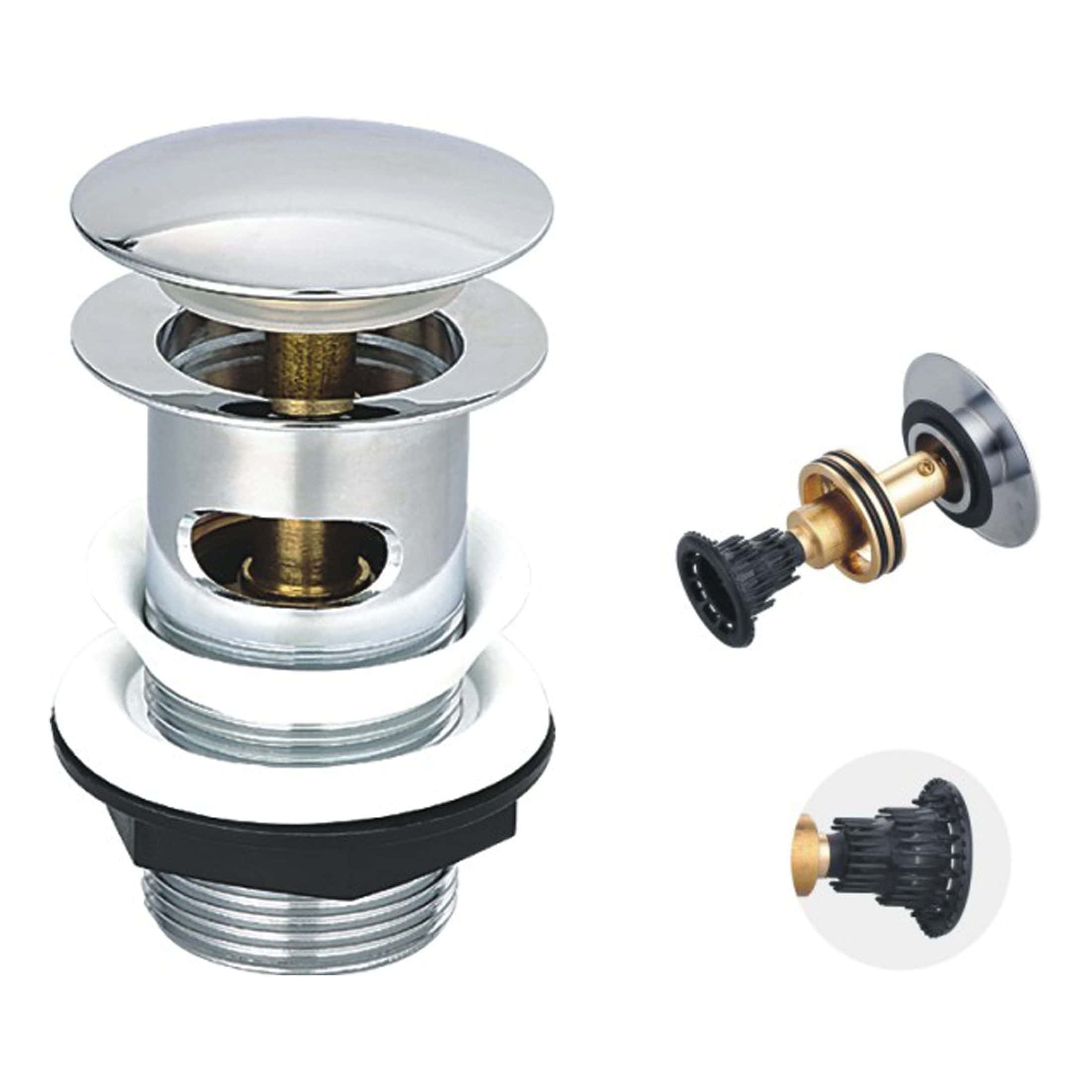 High-quality bathroom sink pop-up drain assembly with metal and brass components, easy installation, suitable for modern bathrooms, and provides a reliable seal to prevent leaks.