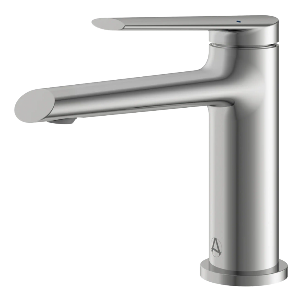 Sleek modern stainless steel bathroom faucet with minimalist design, ideal for stylish bathroom renovations and high-end fixtures.
