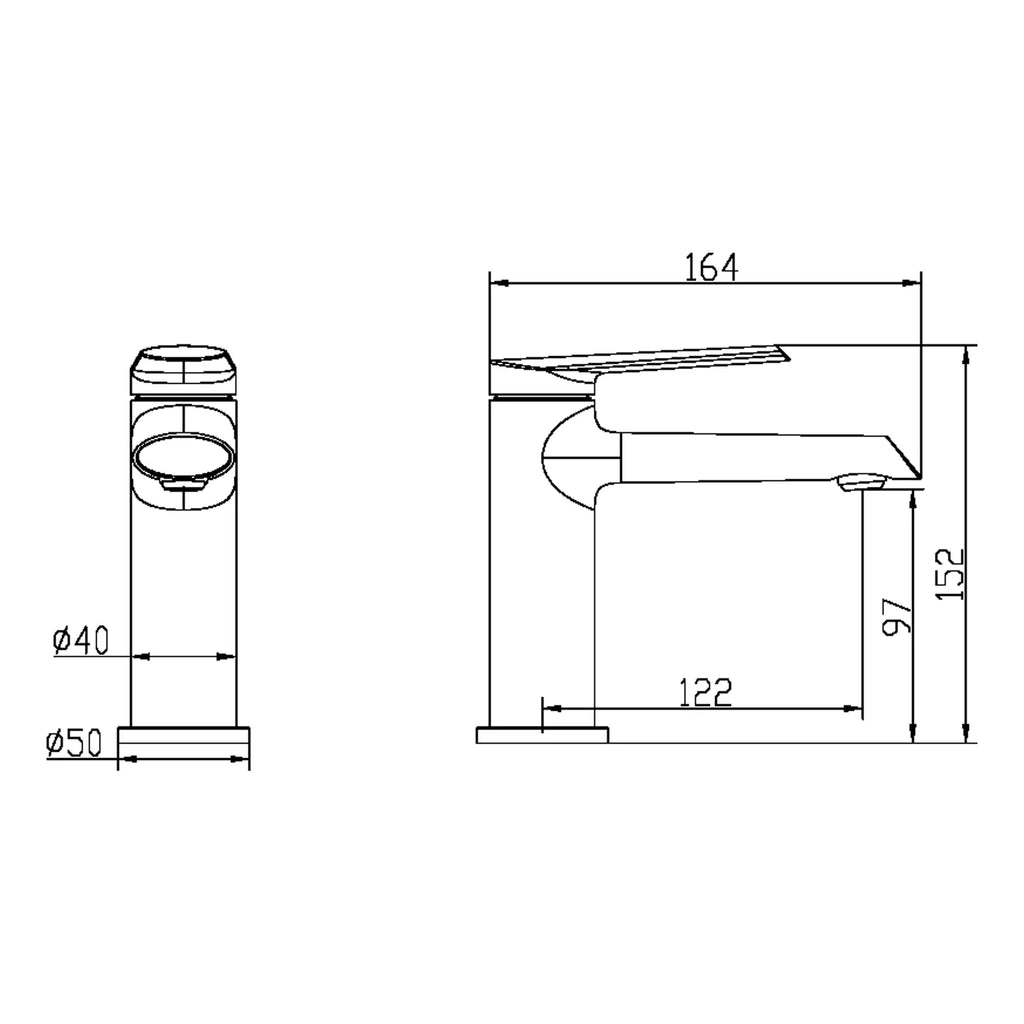 High-quality technical drawing of a Bubly Bathrooms modern wash basin with detailed dimensions and sleek design. Ideal for contemporary bathroom renovation and design projects.