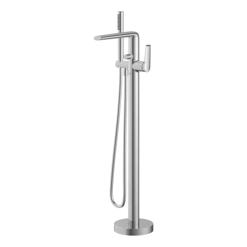 Modern chrome bathroom shower mixer with adjustable height and handheld showerhead for accessible and stylish bathroom renovation.