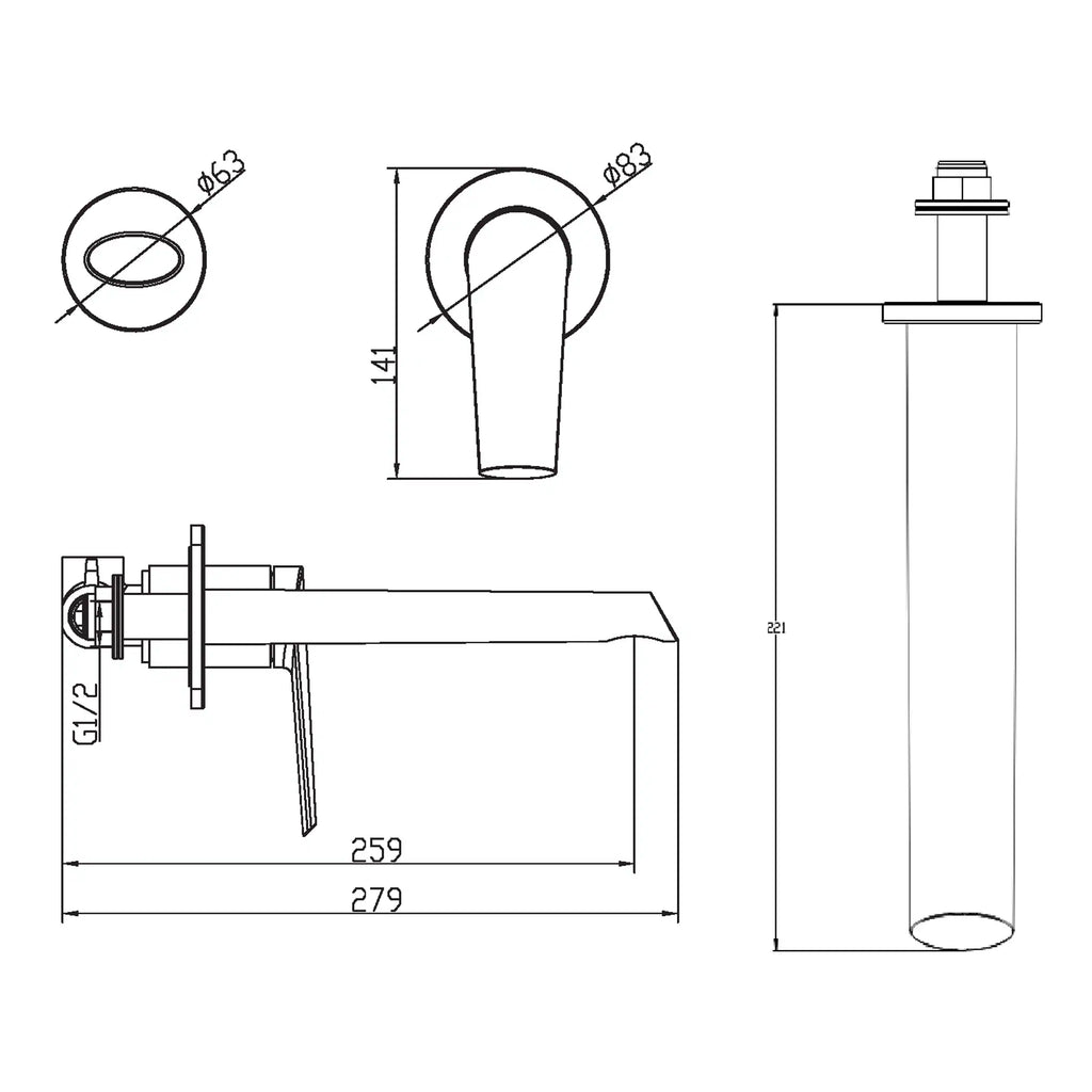 Precise technical plumbing component diagram showing dimensions and parts, ideal for Bubly Bathrooms bathroom fixtures and accessories. Designed for professional installation and renovation projects.