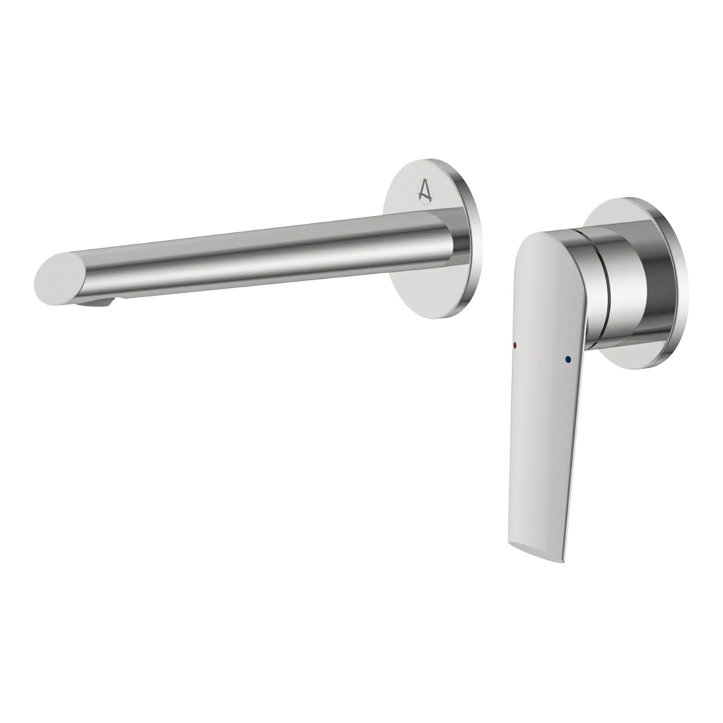 Elegant modern bathroom mixer tap with sleek chrome finish, featuring a minimalist design and easy-to-use single lever for precise water temperature control. Ideal for contemporary bathroom settings.