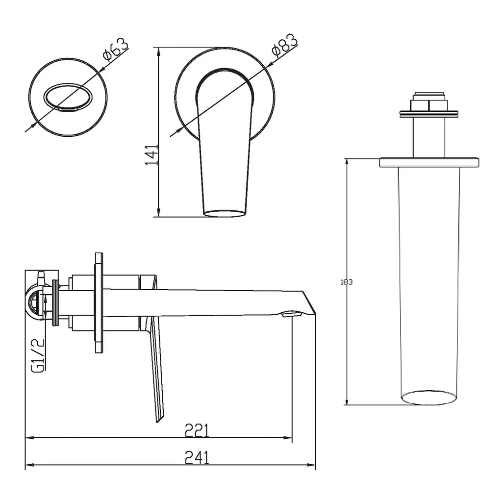 Schematic technical drawing of Bubly Bathrooms hardware components, detailing dimensions and installation specifications for bathroom fixtures. High-quality plumbing design, technical blueprint, reliable bathroom installation parts.