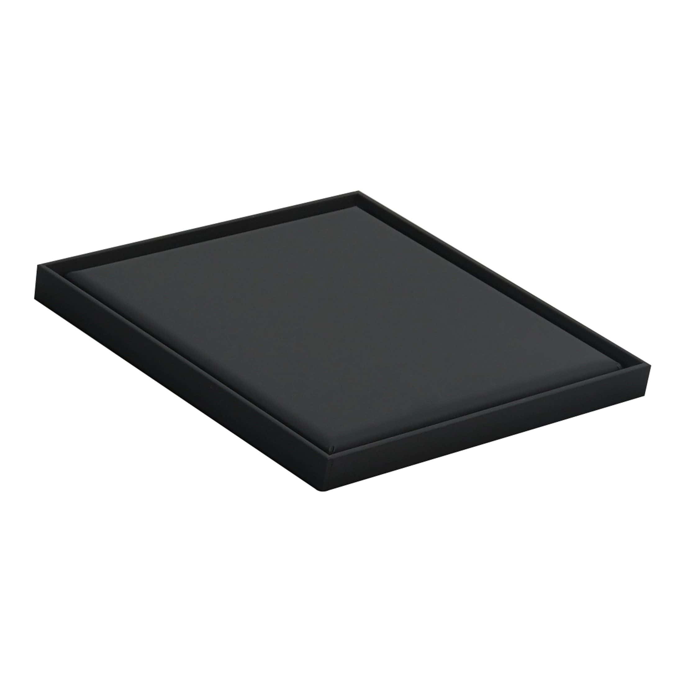 Sleek black bathroom tray with raised edges, ideal for organising toiletries or decorative accessories in the modern bathroom. Durable and stylish design perfect for contemporary bathroom decor.