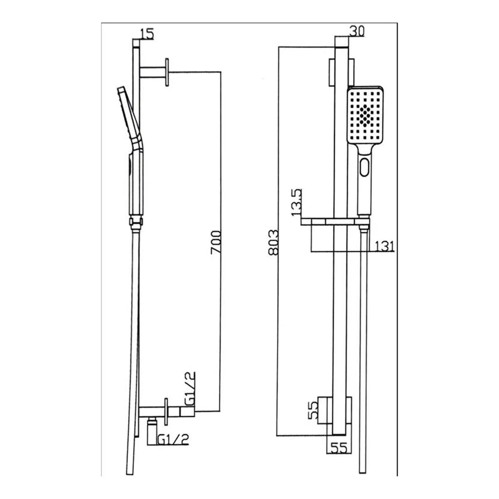 Sleek modern shower panel with built-in handheld shower head, chrome finish, adjustable height, perfect for contemporary bathroom renovations, offering a luxury shower experience.