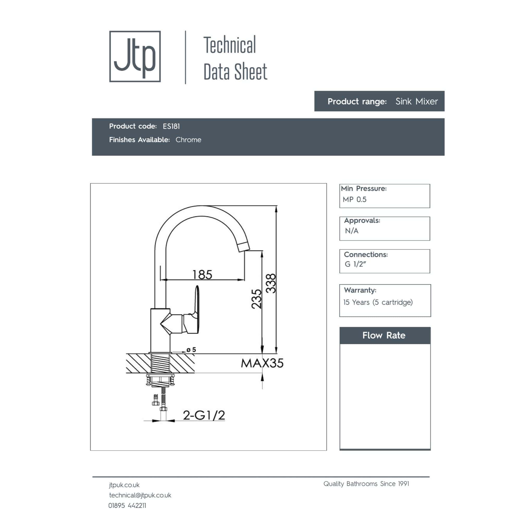 Modern chrome kitchen sink faucet with high-arc spout and single lever handle, compatible with G 1/2" connections, ideal for contemporary bathrooms and kitchens.