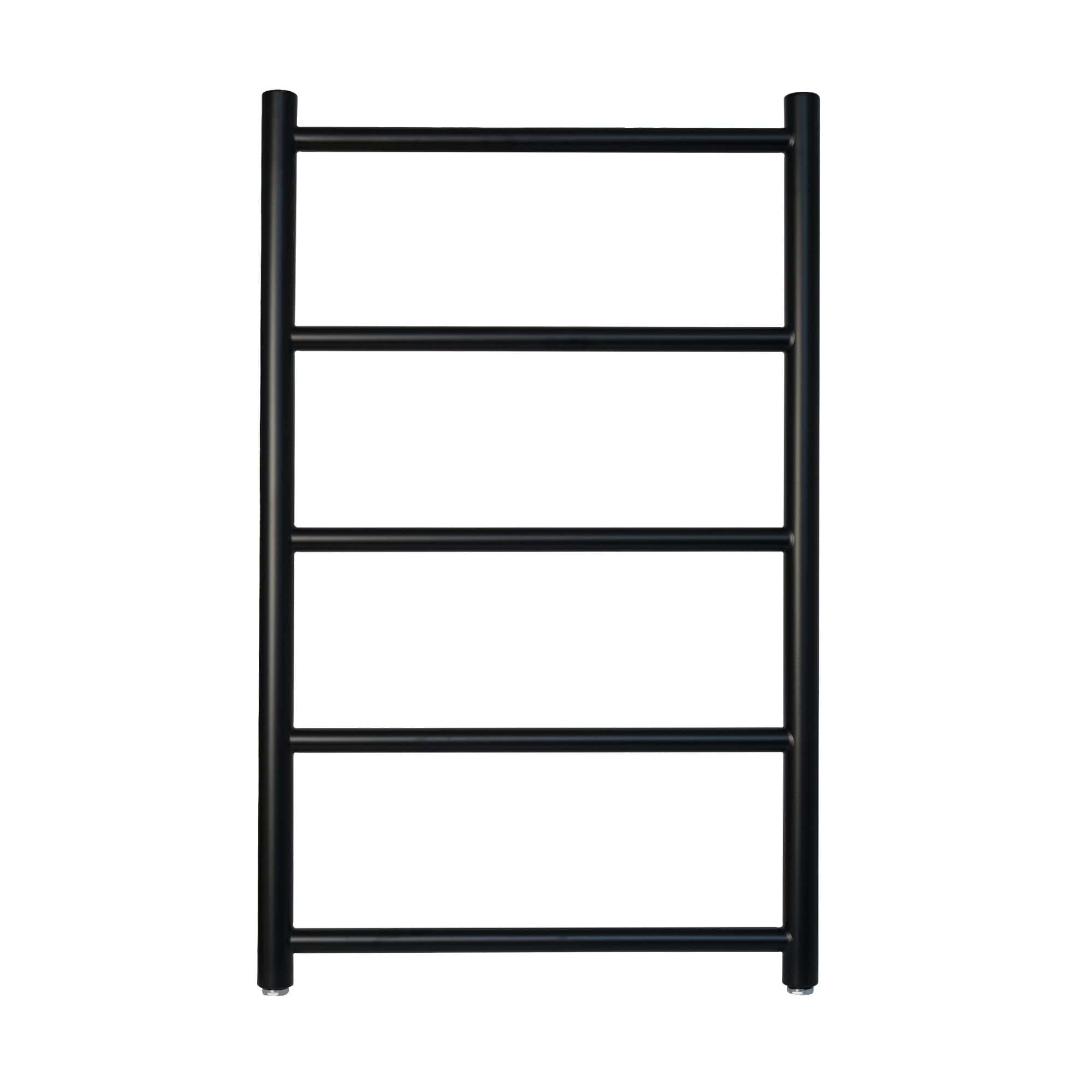 Slim black towel radiator for bathroom heating and towel drying, featuring modern design and durable metal construction. Ideal for contemporary bathroom decor and efficient warmth.