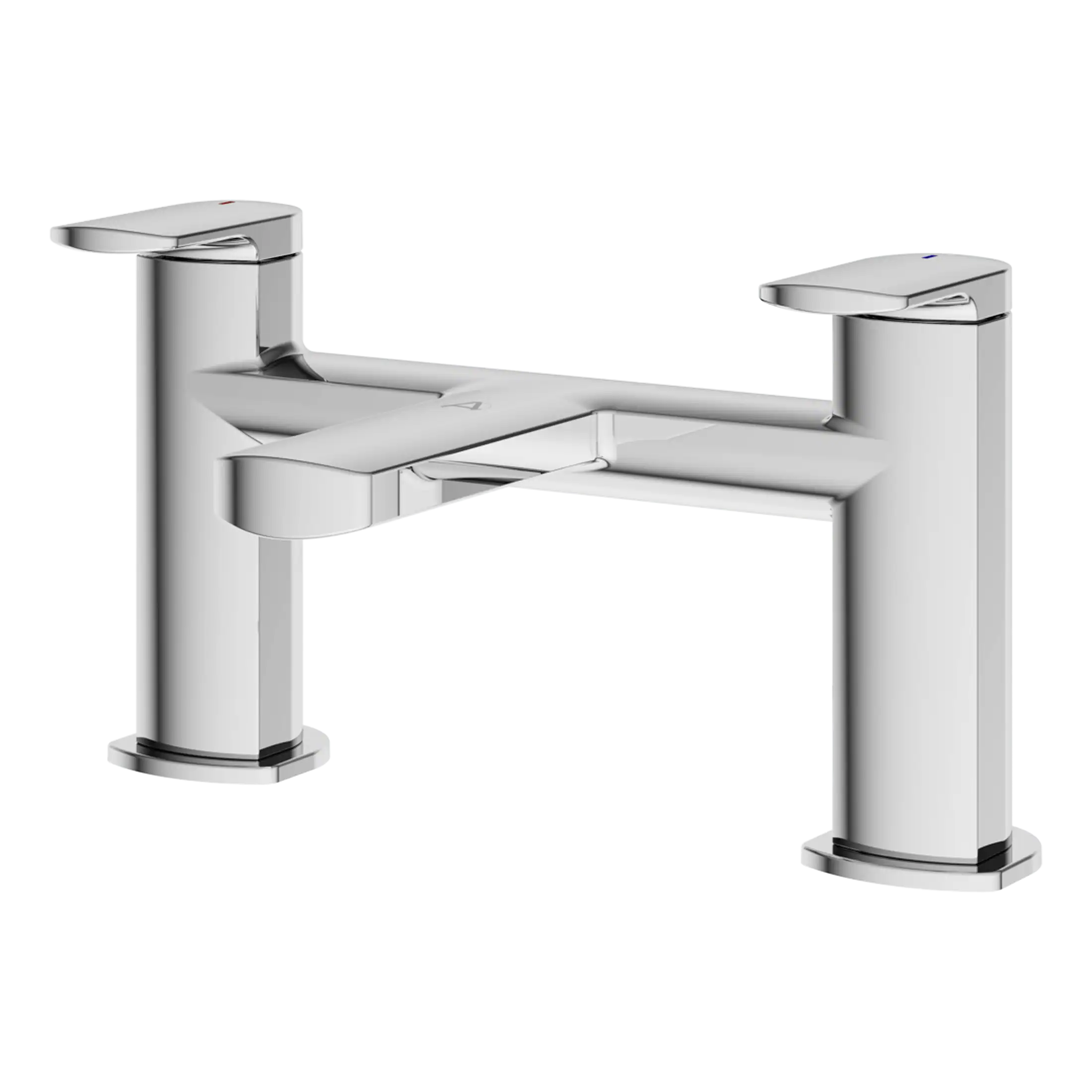 Modern chrome bathroom mixer tap with dual handles for sink or bathtub, sleek design, high-quality finish, ideal for contemporary bathroom fixtures.