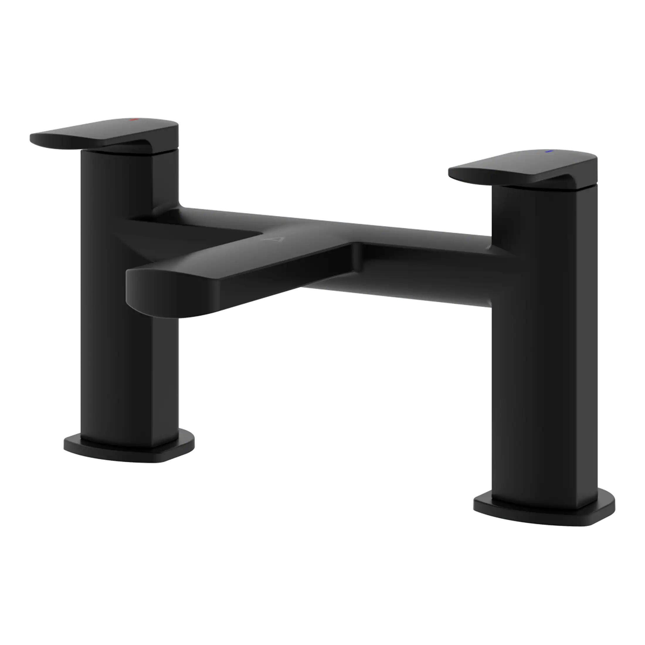 Black modern bathroom mixer tap with angular design, ideal for contemporary bathrooms and washbasins, providing sleek aesthetics and reliable water control.