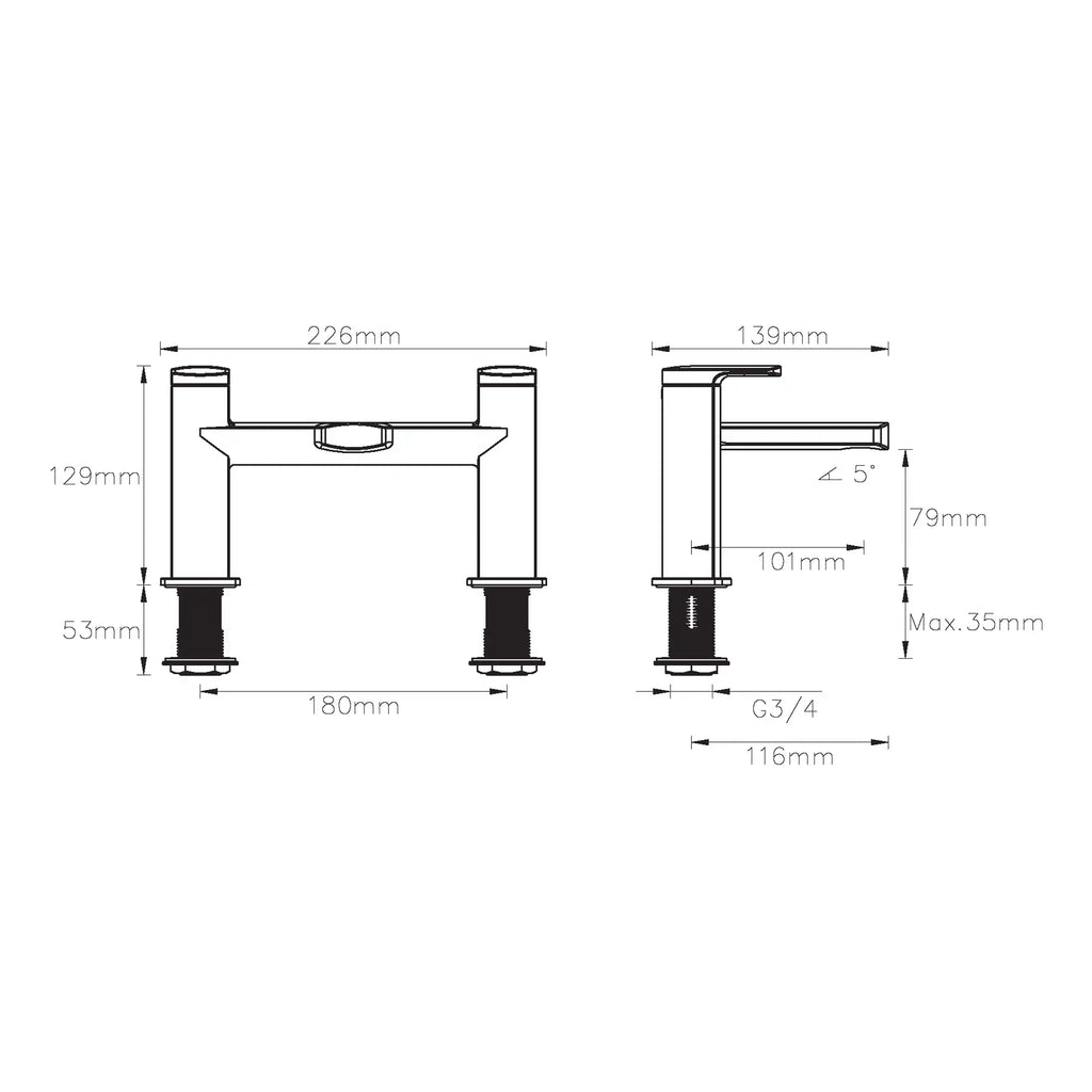 High-quality technical drawing of Bubly Bathrooms faucet with detailed measurements and specifications. Showcasing modern design, precision engineering, and durable materials for bathroom renovation projects.