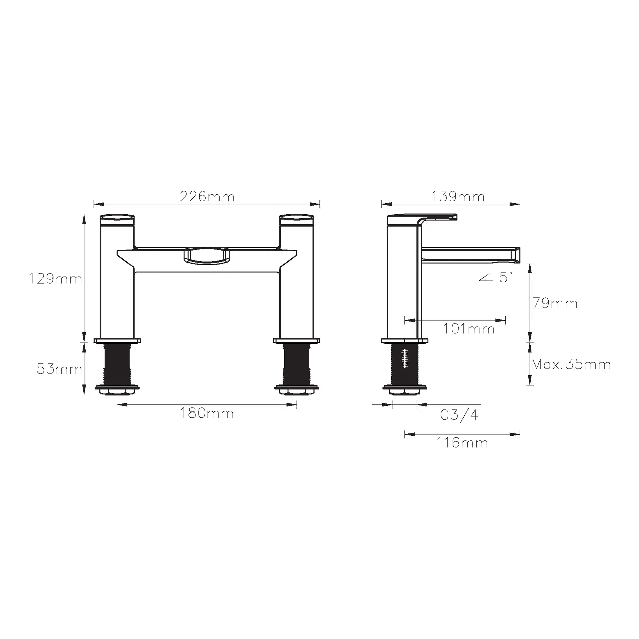 High-quality technical drawing of Bubly Bathrooms faucet with detailed measurements and specifications. Showcasing modern design, precision engineering, and durable materials for bathroom renovation projects.
