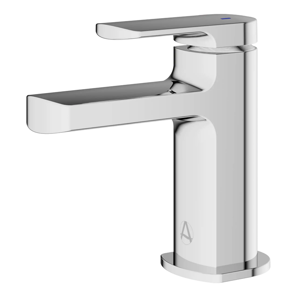 Sleek modern chrome bathroom tap with a minimalist design, perfect for contemporary bathroom fixtures and accessories. Ideal for stylish and functional bathroom decor.
