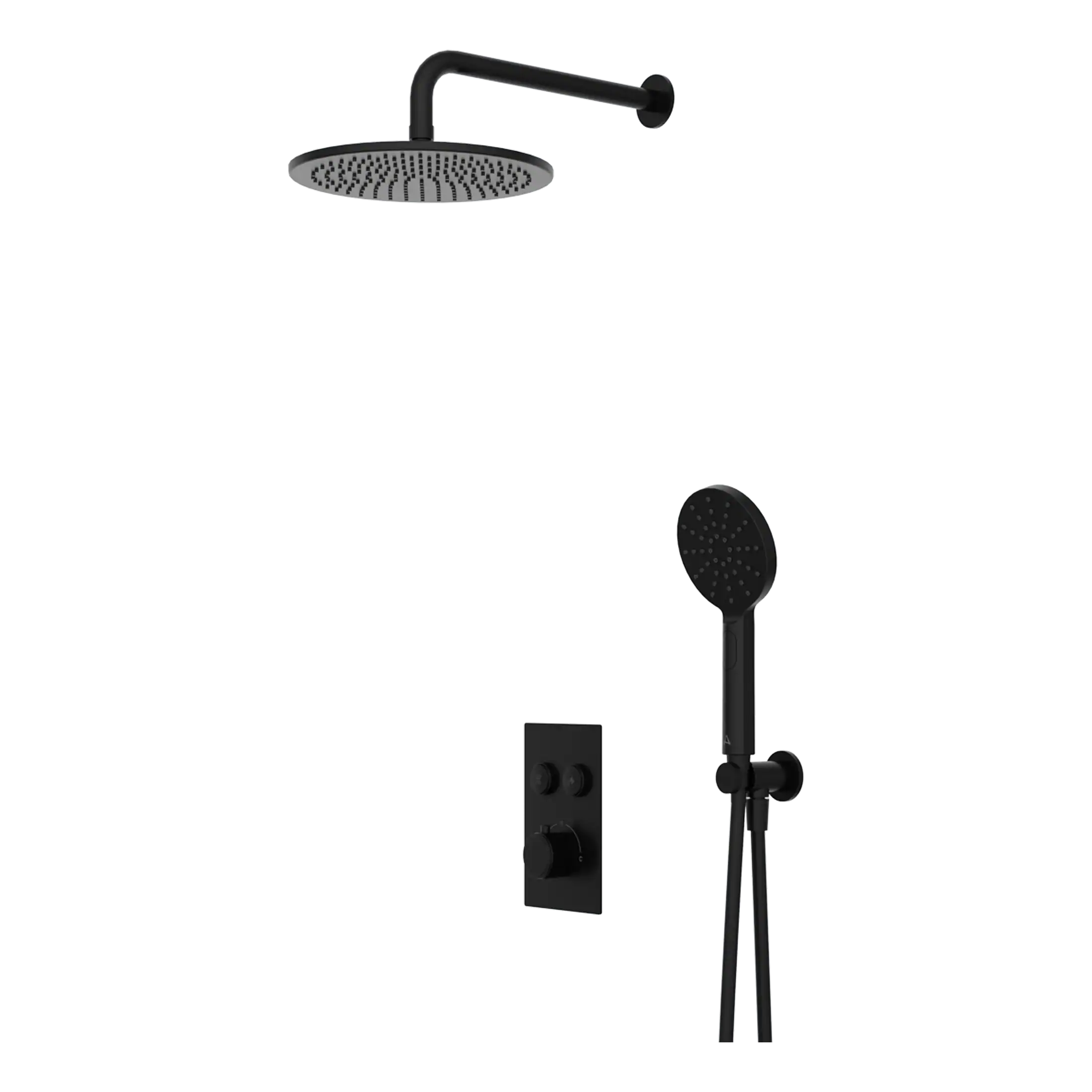 Modern black rainfall showerhead and handheld shower with wall-mounted mixer, perfect for stylish and functional bathroom upgrades.