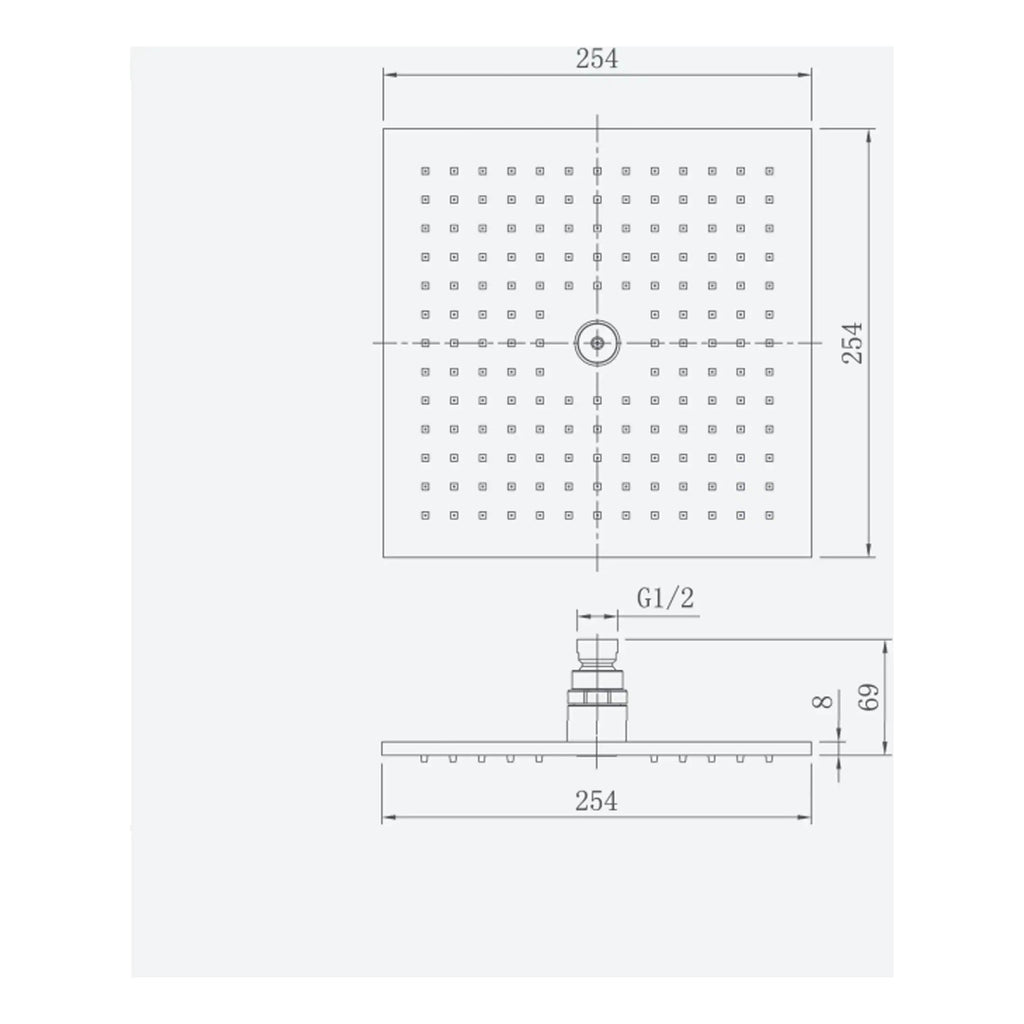 High-quality shower head with adjustable spray patterns, designed for modern bathrooms, featuring precise measurements for seamless installation and optimal water flow.