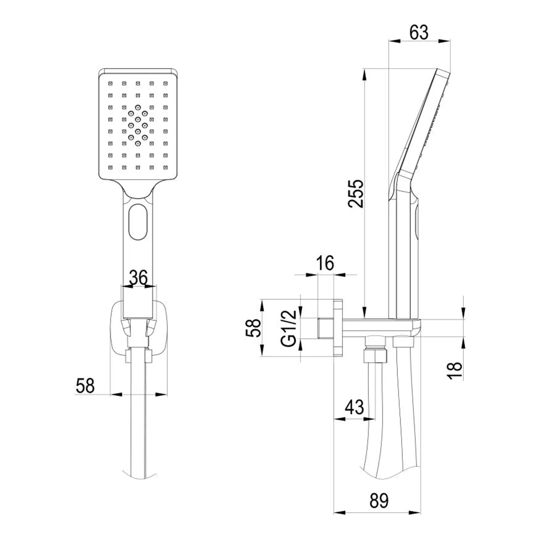 High-quality shower head technical drawing with detailed measurements for bathroom renovation installation.