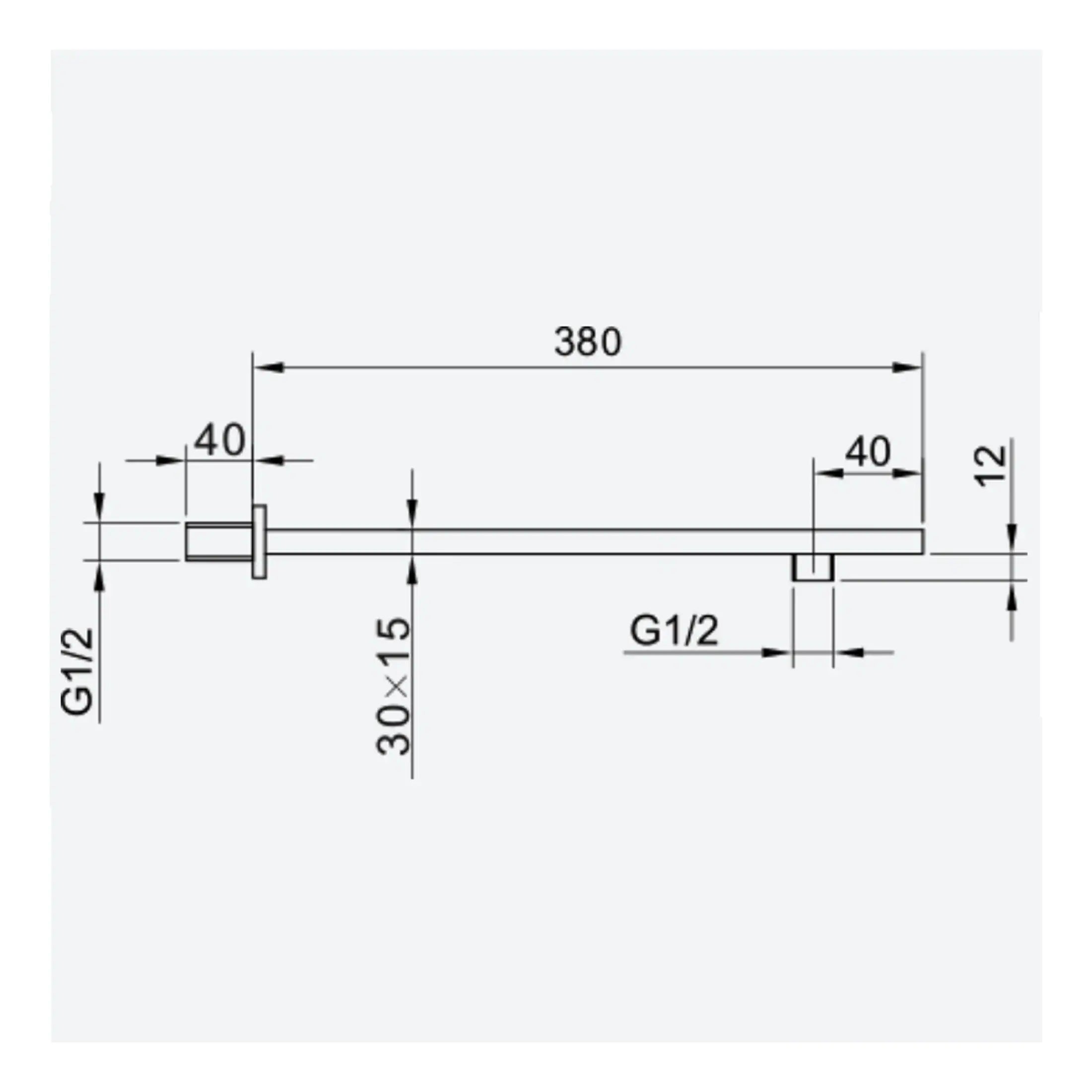 High-quality bathroom shower arm with detailed technical drawing, including dimensions and threading specifications, designed for modern bathroom installation and plumbing efficiency.