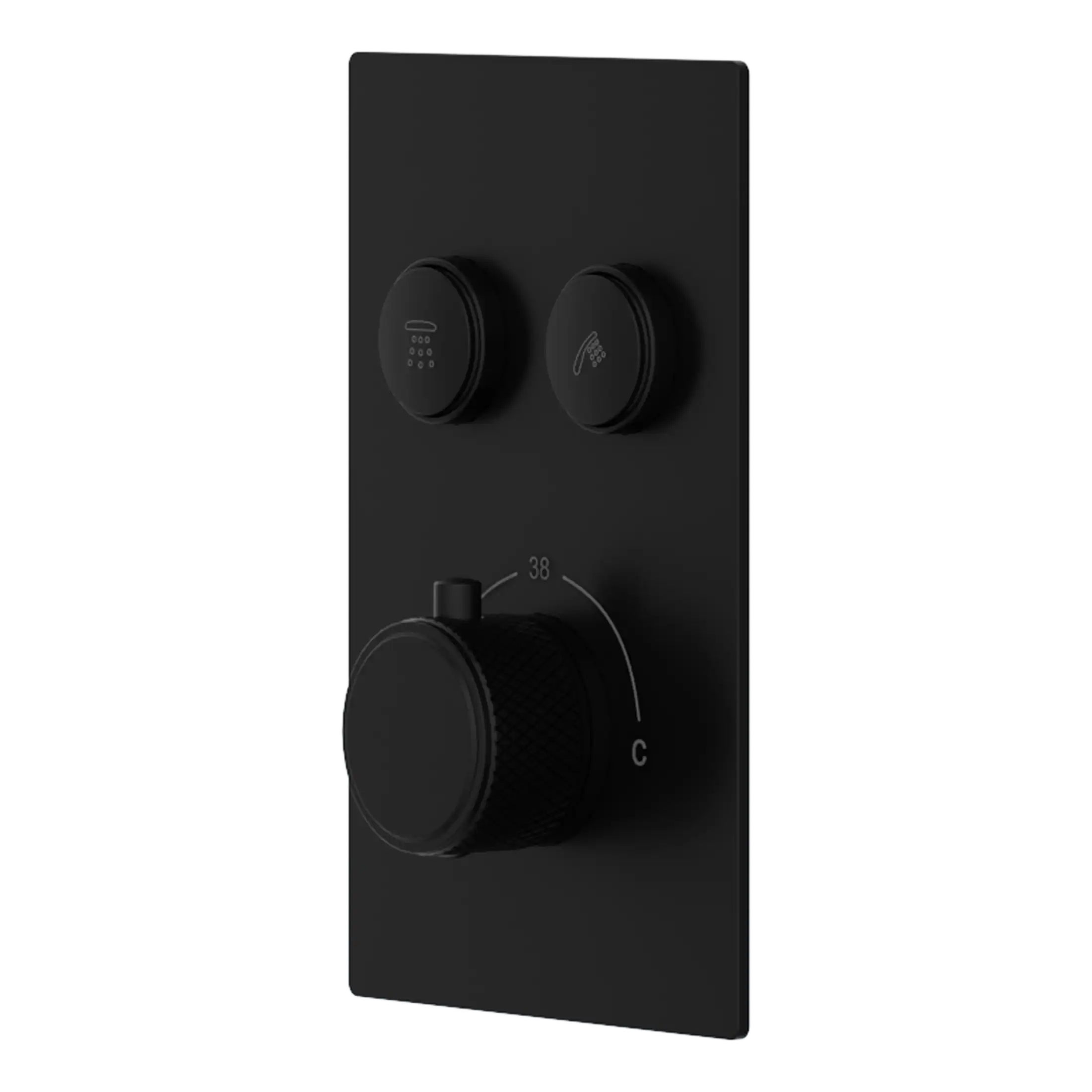 Flowing style digital shower control panel with temperature and flow rate dials for modern Babyl Bathrooms.