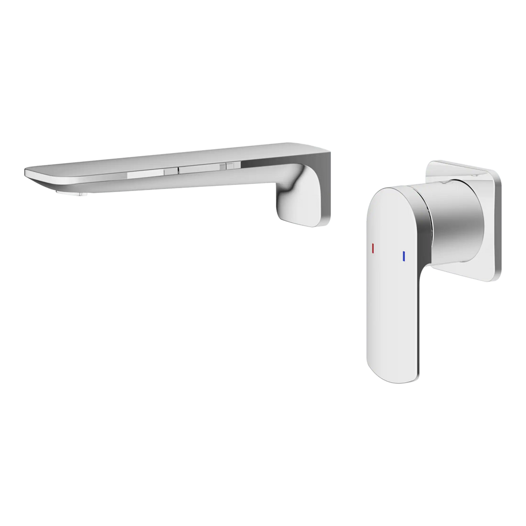 Sleek modern chrome bathroom tap with digital temperature control, featuring red and blue indicators, perfect for stylish and functional bathroom design.