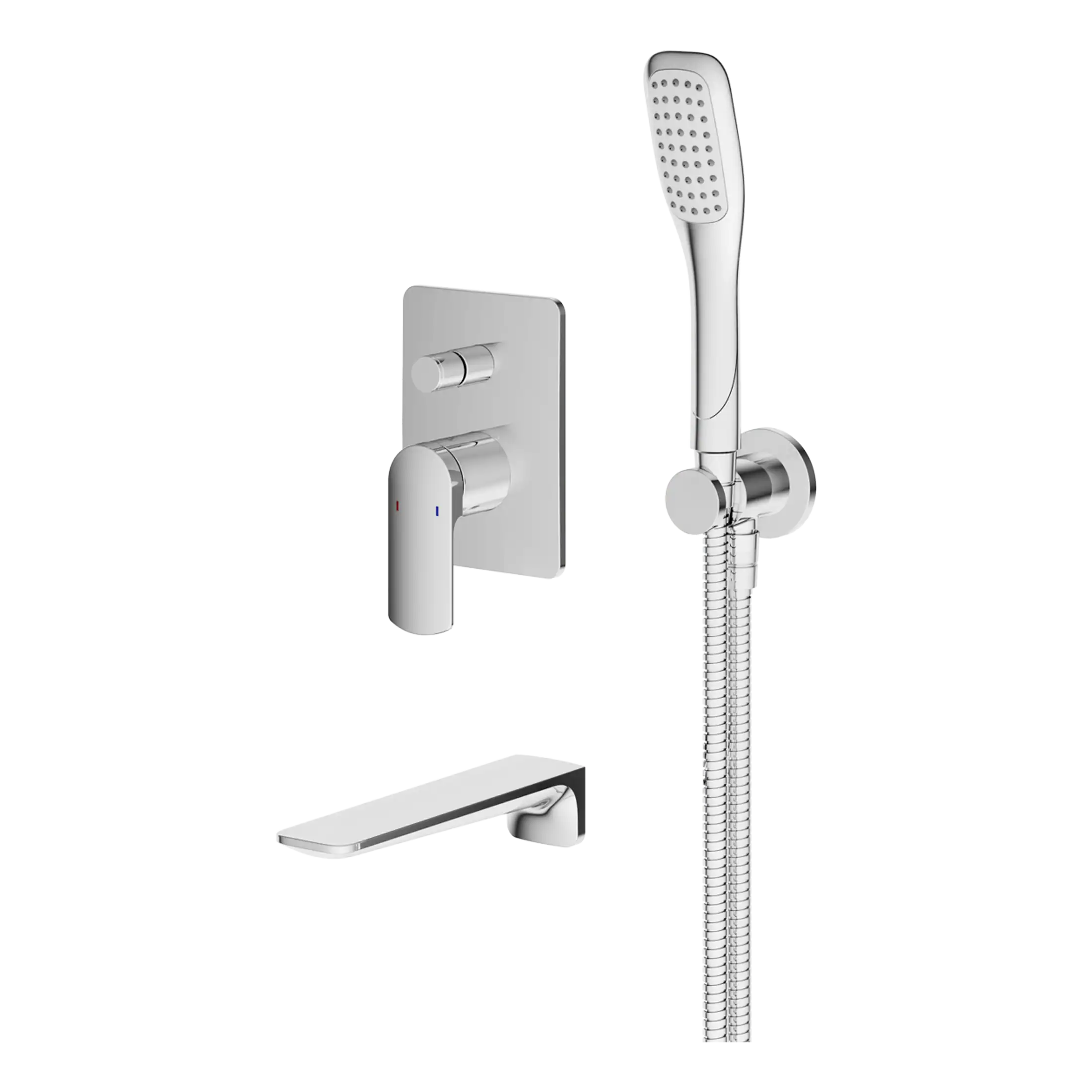 Modern chrome shower head and mixer tap set from Bubly Bathrooms, designed for contemporary bathrooms with sleek, high-quality fixtures. Perfect for enhancing your shower experience.